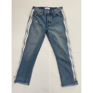 Pistola Charlie high rise straight leg cropped jeans, zippered sides, raw hem